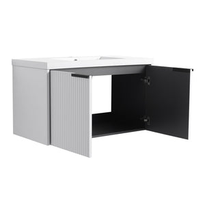 English Elm 36" Floating Bathroom Vanity with Resin Sink, Wavy Doors, Soft-Close Hinges & Durable Plywood Finish White W999P251811