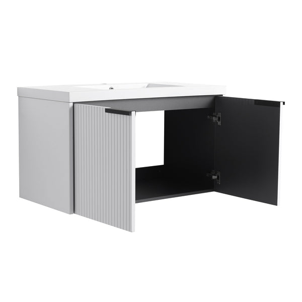 English Elm 36" Floating Bathroom Vanity with Resin Sink, Wavy Doors, Soft-Close Hinges & Durable Plywood Finish White W999P251811