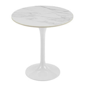 EuroStyle Astrid Sculptural Tulip Base Side Table with Warm Oak Veneer Top for Modern Rooms High Gloss White Ceramic/High Gloss White 90708WHT-KIT