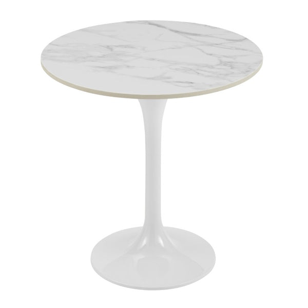 EuroStyle Astrid Sculptural Tulip Base Side Table with Warm Oak Veneer Top for Modern Rooms High Gloss White Ceramic/High Gloss White 90708WHT-KIT