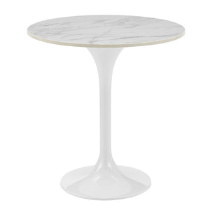 EuroStyle Astrid Sculptural Tulip Base Side Table with Warm Oak Veneer Top for Modern Rooms High Gloss White Ceramic/High Gloss White 90708WHT-KIT