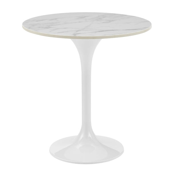 EuroStyle Astrid Sculptural Tulip Base Side Table with Warm Oak Veneer Top for Modern Rooms High Gloss White Ceramic/High Gloss White 90708WHT-KIT