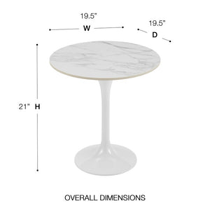 EuroStyle Astrid Sculptural Tulip Base Side Table with Warm Oak Veneer Top for Modern Rooms High Gloss White Ceramic/High Gloss White 90708WHT-KIT