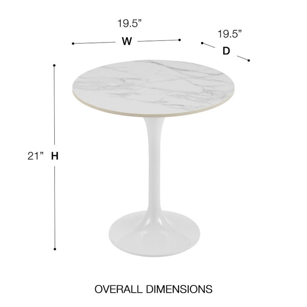 EuroStyle Astrid Sculptural Tulip Base Side Table with Warm Oak Veneer Top for Modern Rooms High Gloss White Ceramic/High Gloss White 90708WHT-KIT