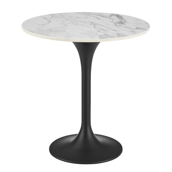 EuroStyle Astrid Sculptural Tulip Base Side Table with Warm Oak Veneer Top for Modern Rooms High Gloss White Ceramic/Matte Black 90709WHT-KIT