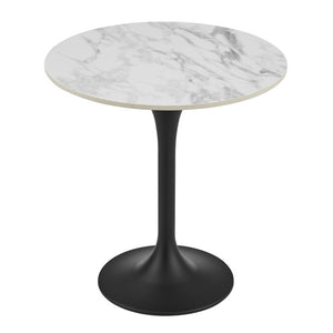 EuroStyle Astrid Sculptural Tulip Base Side Table with Warm Oak Veneer Top for Modern Rooms High Gloss White Ceramic/Matte Black 90709WHT-KIT