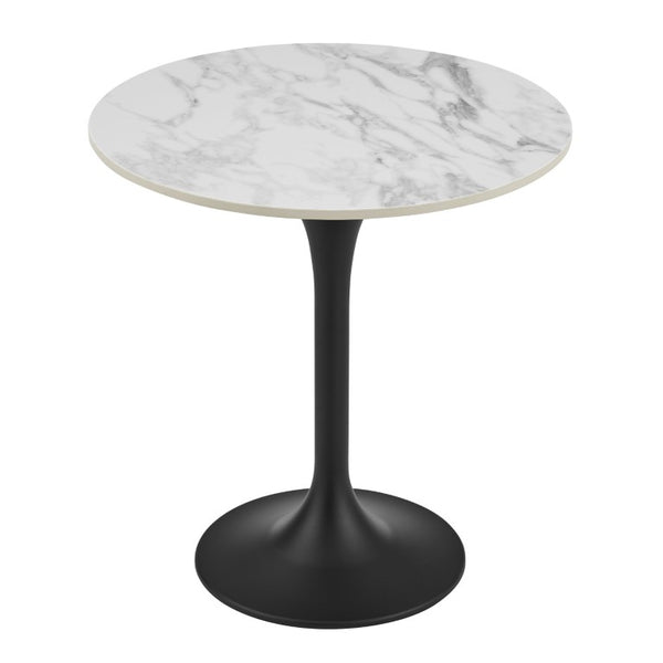 EuroStyle Astrid Sculptural Tulip Base Side Table with Warm Oak Veneer Top for Modern Rooms High Gloss White Ceramic/Matte Black 90709WHT-KIT