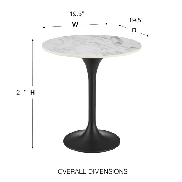 EuroStyle Astrid Sculptural Tulip Base Side Table with Warm Oak Veneer Top for Modern Rooms High Gloss White Ceramic/Matte Black 90709WHT-KIT