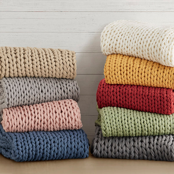 JLA Home Madison Park - Hand double-knitted throw blanket — ultra-soft, OEKO-TEX certified acrylic, modern boho accent for year-round comfort Charcoal MP50-7315