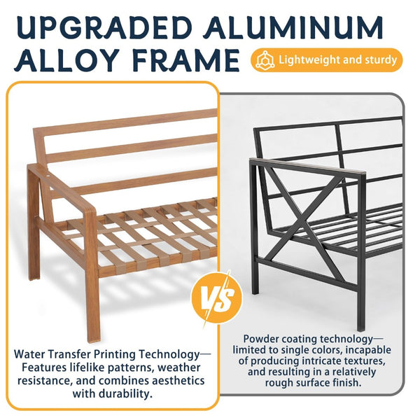 English Elm 4-piece Outdoor Patio Set Aluminum Frame Wood Grain Finish with Cushioned Seating T5880S00016