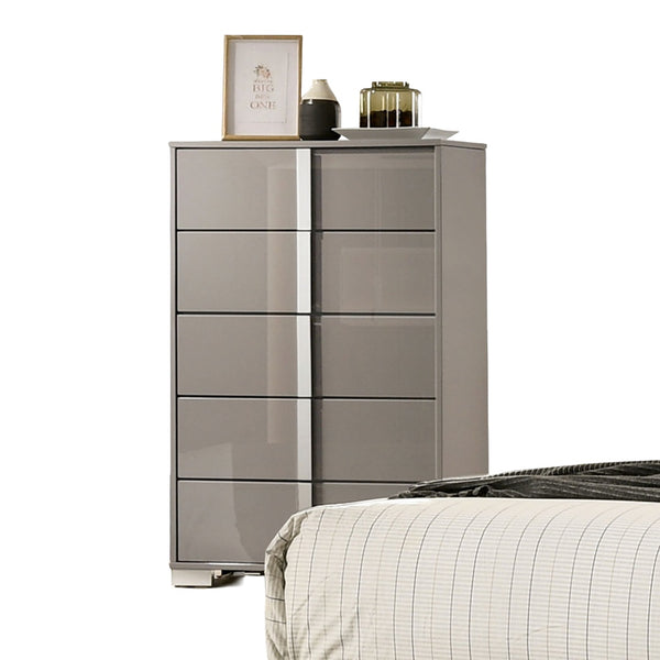 English Elm 1pc Chest Transitional Weathered Finish 5-Drawer Tall Dresser with Dentil Molding and Metal Knobs taupe 34 L x 21 W x 52 H B2741P372197