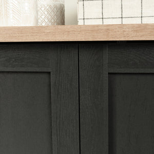English Elm Armoire, Sleek Black Storage Solution With Adjustable Shelves For Compact Living Spaces & Style B356P402654