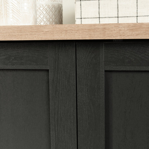 English Elm Armoire, Sleek Black Storage Solution With Adjustable Shelves For Compact Living Spaces & Style B356P402654