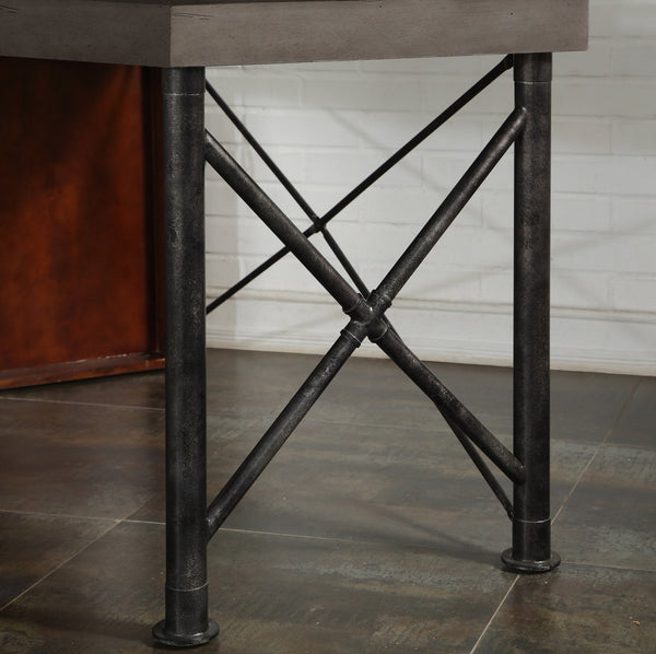 English Elm Steampunk Industrial Writing Desk with Faux Concrete Top and Iron Pipe Open Base B108P481215