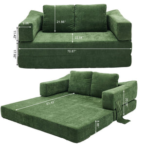 English Elm Modern Modular Chenille Sofa Bed Fold-Out Convertible Floor Couch with Removable Backrest & Pockets in Green W1829P192398
