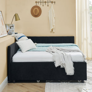 English Elm Full Size Daybed With Trundle - Stylish Velvet Sofa Bed Frame For Cozy Spaces & Overnight Guests W1413S00086