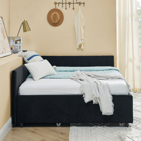 English Elm Full Size Daybed With Trundle - Stylish Velvet Sofa Bed Frame For Cozy Spaces & Overnight Guests W1413S00086