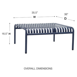 EuroStyle Enid Outdoor Coffee Table Powder Coated Steel Slat Design for Patio or Living Room Dark Blue 90726-DKBLU