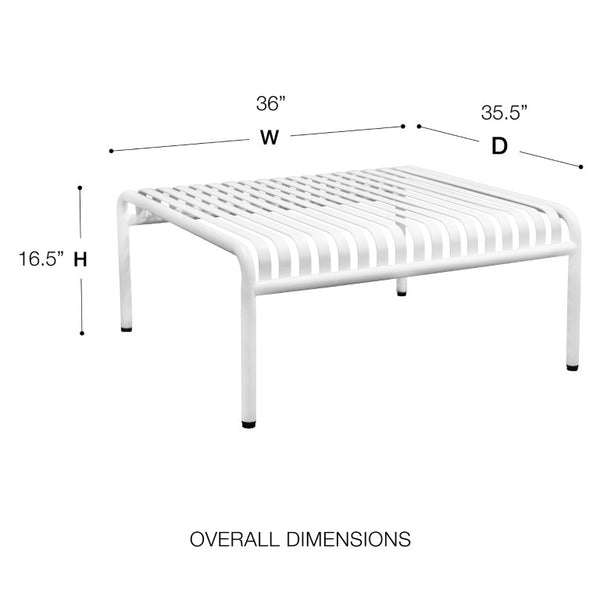 EuroStyle Enid Outdoor Coffee Table Powder Coated Steel Slat Design for Patio or Living Room White 90726-WHT