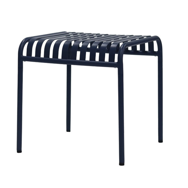 EuroStyle Enid Outdoor Steel Side Table with Slatted Top for Patio and Garden Spaces Dark Blue 90728-DKBLU