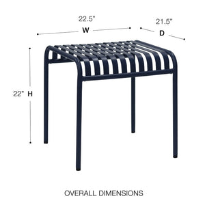 EuroStyle Enid Outdoor Steel Side Table with Slatted Top for Patio and Garden Spaces Dark Blue 90728-DKBLU