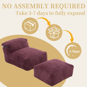 English Elm Big Corduroy Lounger Bean Bag with Ottoman Memory Foam Fill for Living Room Wine Red W395P435354