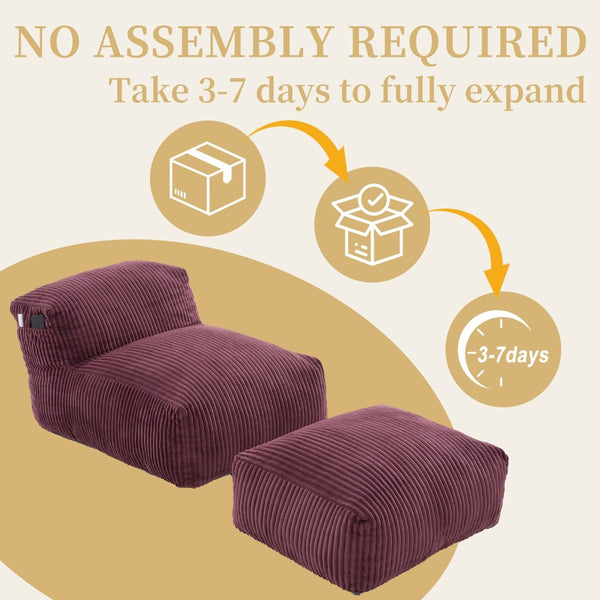 English Elm Big Corduroy Lounger Bean Bag with Ottoman Memory Foam Fill for Living Room Wine Red W395P435354