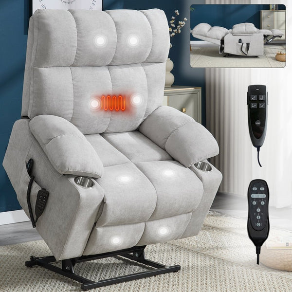 English Elm Dual Motor Power Lift Recliner with Massage Heat and Leatherair Upholstery for Living Room Beige W3224P295282