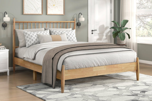 English Elm Mid-Century Queen Platform Bed with Vertical Slat Headboard, Low-Profile Wooden Frame, No Box Spring Needed Natural 60.25 L x 25 W x 6 H B011P211340