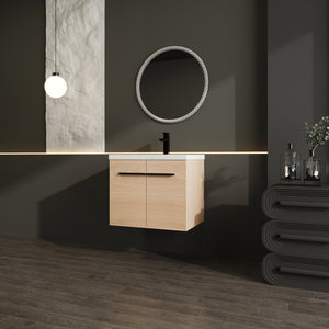 English Elm Levistar 24" Oak Bathroom Vanity With Durable Resin Sink & Smart Storage, Perfect For Small Spaces W1972P165042