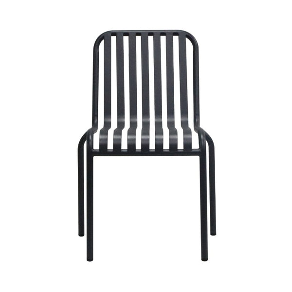 EuroStyle Enid Stackable Steel Outdoor Dining Chairs Slat Back Powder Coated Patio Set of 2 Black 90730-BLK