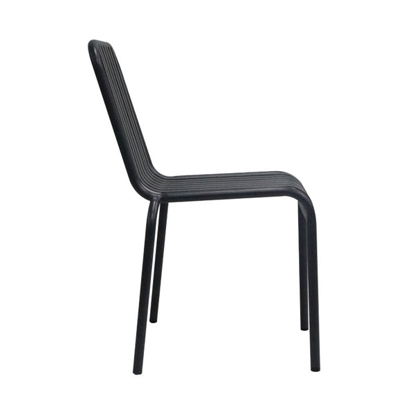 EuroStyle Enid Stackable Steel Outdoor Dining Chairs Slat Back Powder Coated Patio Set of 2 Black 90730-BLK