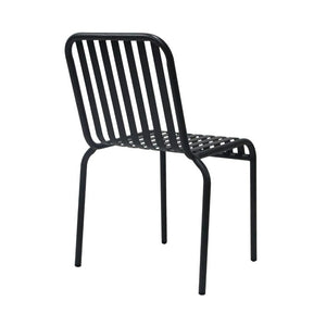 EuroStyle Enid Stackable Steel Outdoor Dining Chairs Slat Back Powder Coated Patio Set of 2 Black 90730-BLK