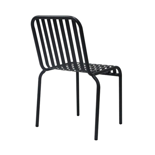 EuroStyle Enid Stackable Steel Outdoor Dining Chairs Slat Back Powder Coated Patio Set of 2 Black 90730-BLK