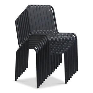 EuroStyle Enid Stackable Steel Outdoor Dining Chairs Slat Back Powder Coated Patio Set of 2 Black 90730-BLK