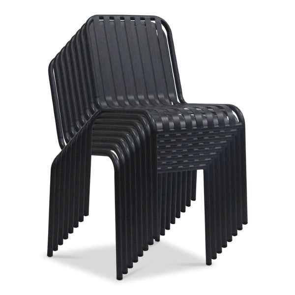 EuroStyle Enid Stackable Steel Outdoor Dining Chairs Slat Back Powder Coated Patio Set of 2 Black 90730-BLK