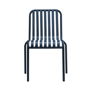 EuroStyle Enid Stackable Steel Outdoor Dining Chairs Slat Back Powder Coated Patio Set of 2 Dark Blue 90730-DKBLU