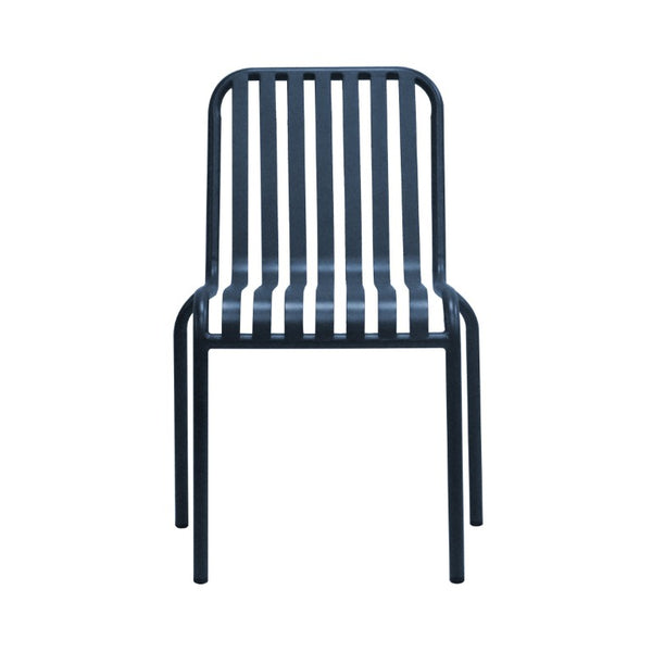 EuroStyle Enid Stackable Steel Outdoor Dining Chairs Slat Back Powder Coated Patio Set of 2 Dark Blue 90730-DKBLU