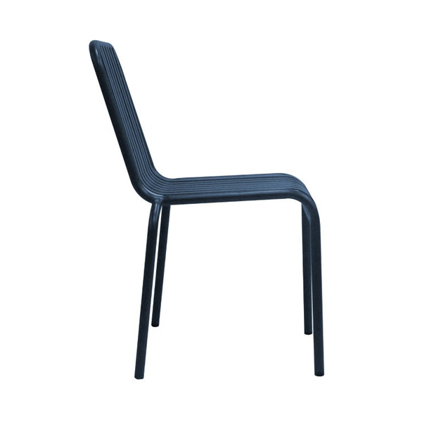 EuroStyle Enid Stackable Steel Outdoor Dining Chairs Slat Back Powder Coated Patio Set of 2 Dark Blue 90730-DKBLU
