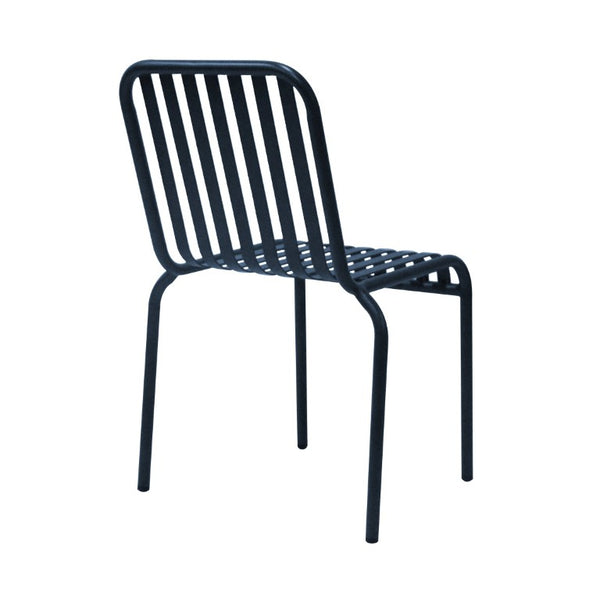 EuroStyle Enid Stackable Steel Outdoor Dining Chairs Slat Back Powder Coated Patio Set of 2 Dark Blue 90730-DKBLU
