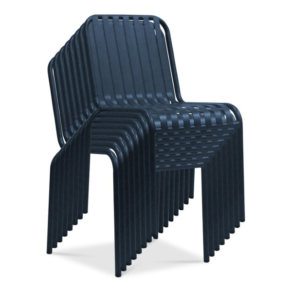 EuroStyle Enid Stackable Steel Outdoor Dining Chairs Slat Back Powder Coated Patio Set of 2 Dark Blue 90730-DKBLU