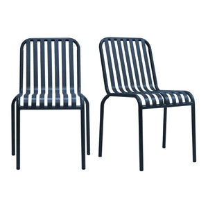 EuroStyle Enid Stackable Steel Outdoor Dining Chairs Slat Back Powder Coated Patio Set of 2 Dark Blue 90730-DKBLU