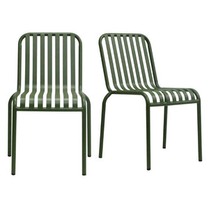 EuroStyle Enid Stackable Steel Outdoor Dining Chairs Slat Back Powder Coated Patio Set of 2 Dark Green 90730-DKGRN