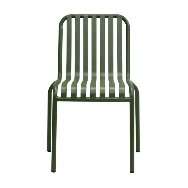 EuroStyle Enid Stackable Steel Outdoor Dining Chairs Slat Back Powder Coated Patio Set of 2 Dark Green 90730-DKGRN