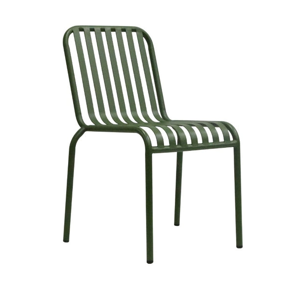 EuroStyle Enid Stackable Steel Outdoor Dining Chairs Slat Back Powder Coated Patio Set of 2 Dark Green 90730-DKGRN