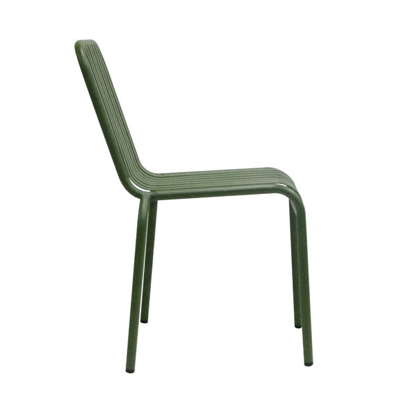 EuroStyle Enid Stackable Steel Outdoor Dining Chairs Slat Back Powder Coated Patio Set of 2 Dark Green 90730-DKGRN