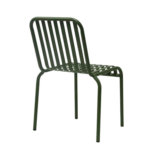 EuroStyle Enid Stackable Steel Outdoor Dining Chairs Slat Back Powder Coated Patio Set of 2 Dark Green 90730-DKGRN