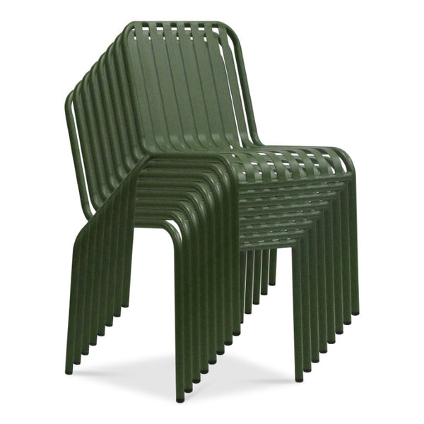 EuroStyle Enid Stackable Steel Outdoor Dining Chairs Slat Back Powder Coated Patio Set of 2 Dark Green 90730-DKGRN