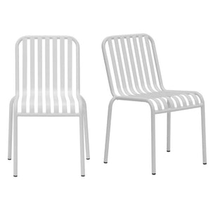 EuroStyle Enid Stackable Steel Outdoor Dining Chairs Slat Back Powder Coated Patio Set of 2 White 90730-WHT