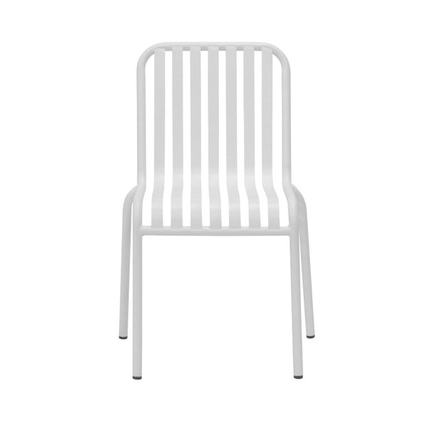 EuroStyle Enid Stackable Steel Outdoor Dining Chairs Slat Back Powder Coated Patio Set of 2 White 90730-WHT